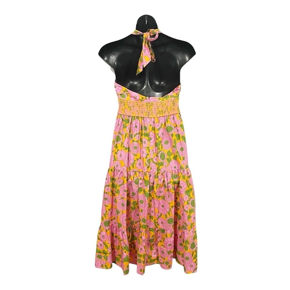 Flora Bea Frasier Floral Maxi Dress XL Orange Pink Long Halter Tiered Sundress - Picture 4 of 7